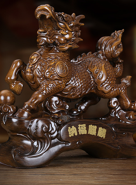 招财麒麟摆件镇宅公母一对