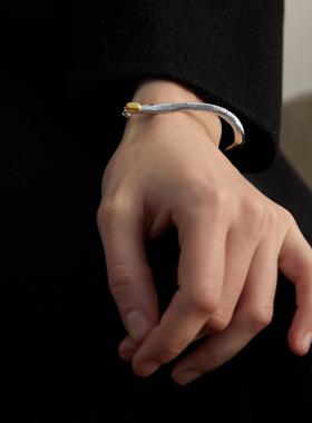 ABOAB SURROUND系列Rectangle开口手镯 原创925银厚镀金雕塑肌理