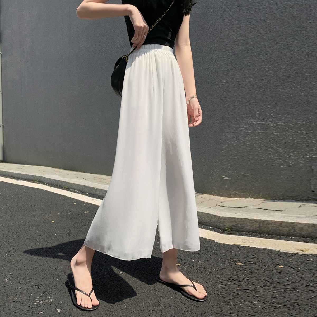 双层雪纺九分夏季垂感白色阔腿裤 梅莉娅休闲裤