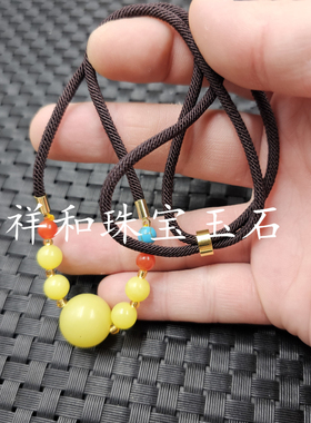 黄岫玉圆珠玉石手链米黄色圆珠