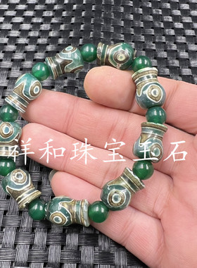 藏传文玩复古玛瑙花瓶天珠手链