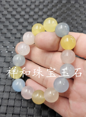 包邮多宝珠玉石手里海蓝色黄色