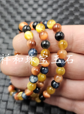 虎睛石多宝珠玉石手链黄虎睛