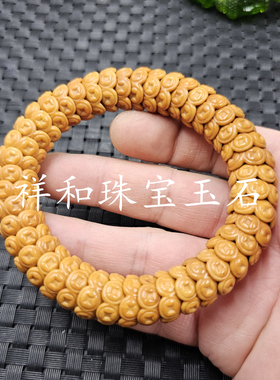 橄榄核铜钱金饭碗手链黄色木头