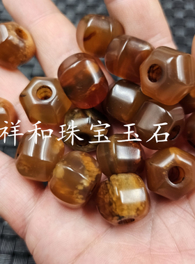 红玛瑙大孔六棱珠玉石散珠