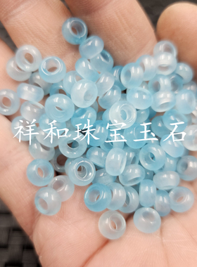海蓝色石英岩玉大孔玉扣算盘珠