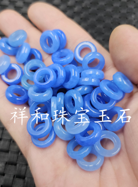 包邮宝蓝色大孔平安扣玉石散珠