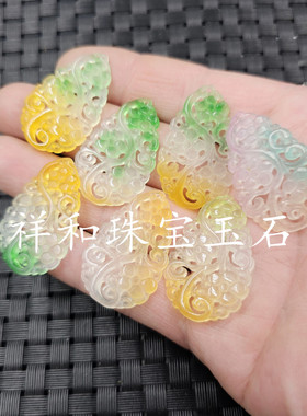 翠玉飘花玉镂空葫芦玉石挂件黄