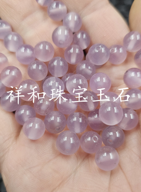 紫罗兰玛瑙圆珠玉石散珠粉紫色