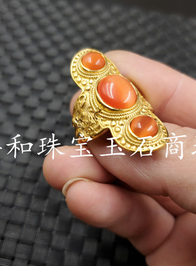 苹果绿戒指橘色个性款猫眼石