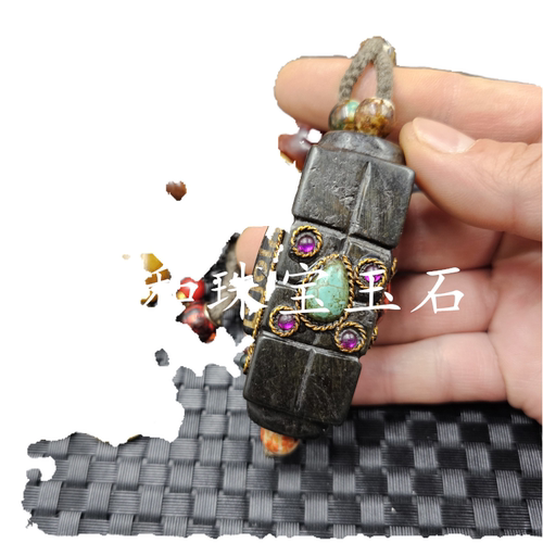 黑白九眼天真镶嵚岫玉路路通玉石手把件岫玉复古手玩件玉吊坠车挂 - 图3