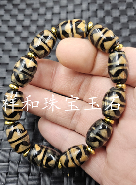 复古虎牙天珠桶珠玉石手链