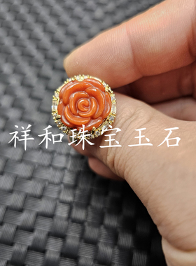 优化翡翠玉干青玫瑰花玉石戒指