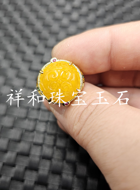 优化翡翠玉干青回纹蛋面玉石戒指