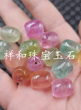 石英岩玉老型珠玉石散珠翠绿色
