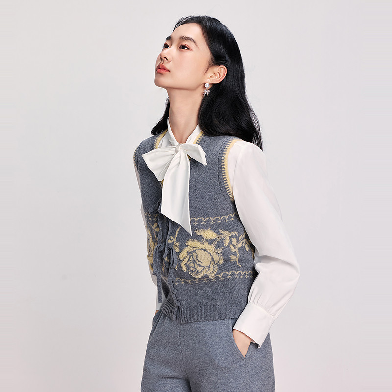 【格雷系穿搭】羊毛提花毛衣复古针织背心DOUBLOVE贝爱25冬季新款,淘宝优惠券,粉丝福利购,淘宝优惠卷