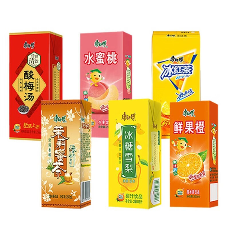 康师傅饮料250ml*24盒混合冰红茶橙汁茉莉蜜茶酸梅汤整箱夏日冲饮 - 图0