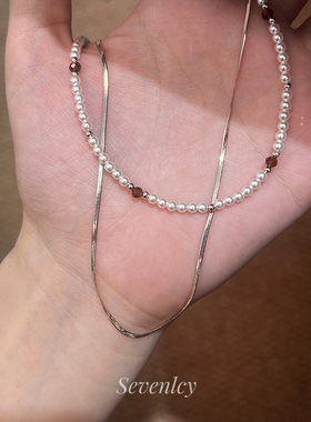七与 新品【焦糖冷萃】秋冬美拉德叠戴小众复古珍珠项链女