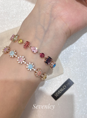 七与 新品【彩虹糖果】绝美多巴胺锆石方糖手链小众高级感手串
