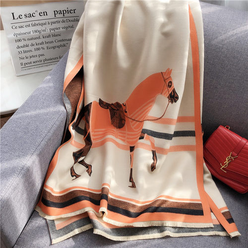 2025新款仿羊绒围脖女复古骏马流苏围巾韩版时尚空调房保暖披肩 - 图0