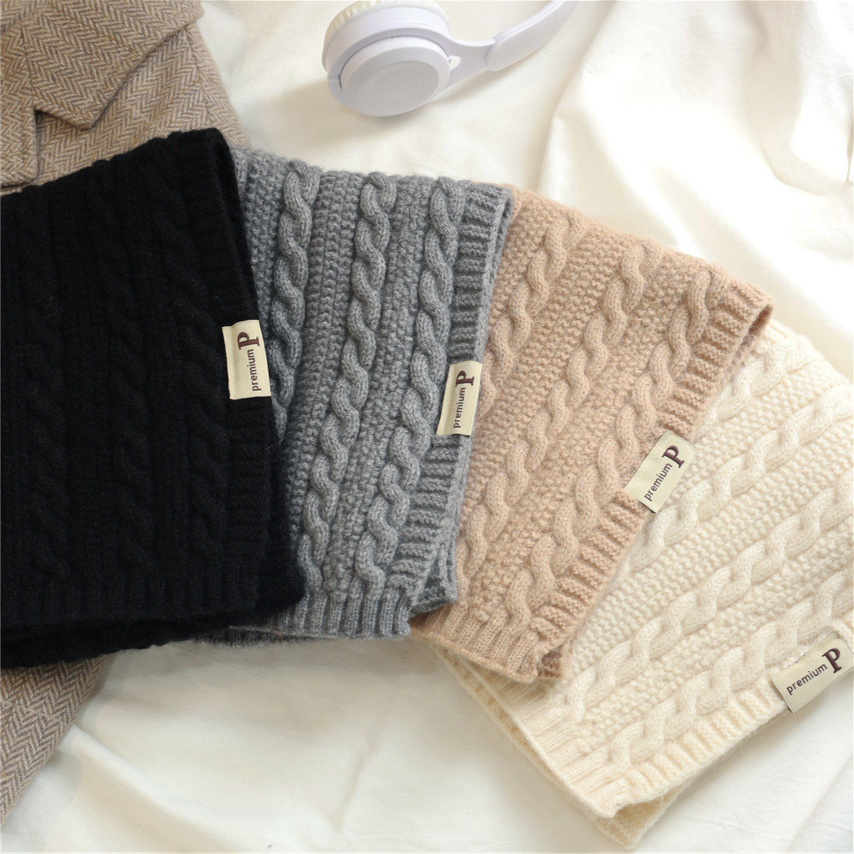 韩版ins风麻花针织小围巾女秋冬季新款保暖护颈纯色交叉毛线围脖,淘宝优惠券,粉丝福利购,淘宝优惠卷