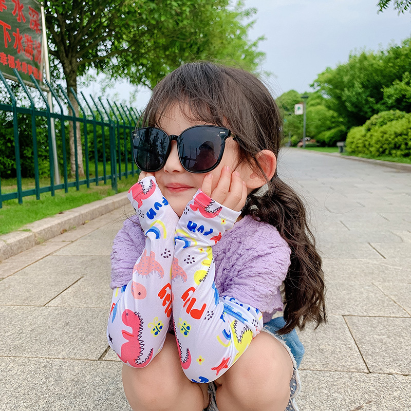 儿童冰袖超薄薄款夏季冰丝手套女童男童卡通防晒伤手臂宝宝袖套 - 图1