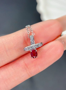 新款天然红宝吊坠925银镶嵌女简约时尚轻奢饰品新年礼物送女友