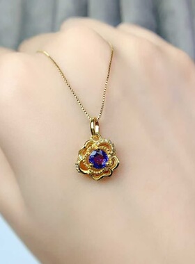 新款天然坦桑石吊坠925银镶嵌女时尚轻奢饰品送女友新年礼物