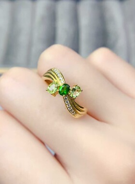 新款天然透辉石戒指925银镶嵌女时尚轻奢饰品送女友新年礼物