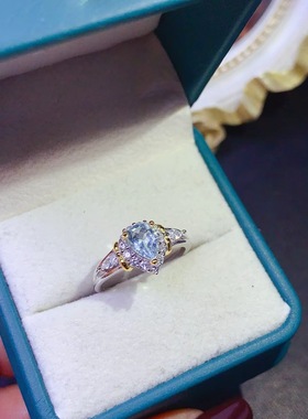 新款托帕石戒指海蓝宝色指环925银镶嵌女开口日韩轻奢送女友礼物