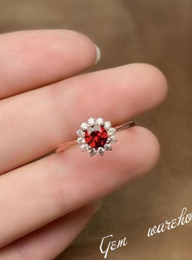 天然石榴石戒指925银时尚女活口