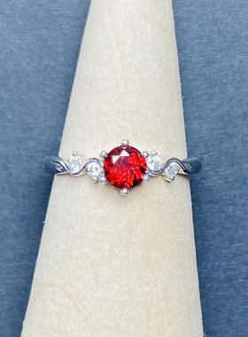 天然石榴石戒指红宝石指环彩色宝石饰品女款开口可调节时尚s925银