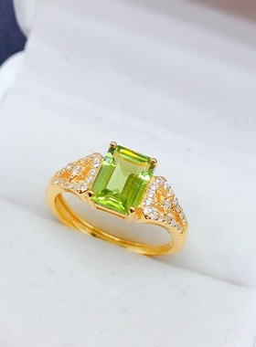 925银镶嵌橄榄石石榴石托帕石戒指女开口日韩时尚轻奢饰品礼物