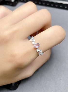 新款薰衣草色紫水晶戒指时尚精美 s925纯银镀18K金镶嵌银饰品礼物