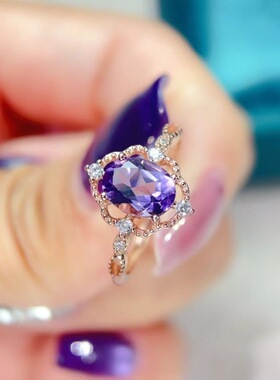新款紫水晶戒指925银镶嵌女开口时尚轻奢饰品送女友新年礼物