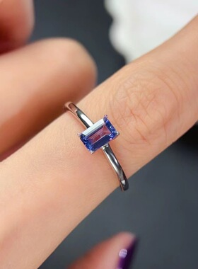 新款天然坦桑石戒指925银镶嵌女开口时尚轻奢饰品送女友新年礼物