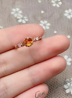 天然黄水晶戒指925银开口简约女