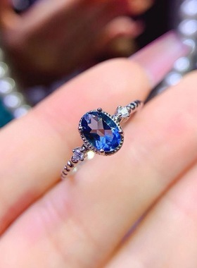 新款伦敦蓝托帕戒指925银镶嵌女开口时尚轻奢饰品送女友新年礼物