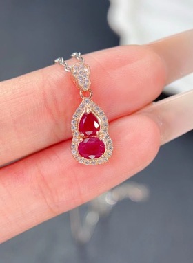 新款天然红宝石吊坠925银镶嵌女时尚轻奢饰品送女友新年礼物