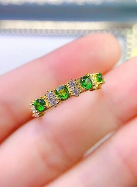 新款天然透辉石戒指925银镶嵌女开口时尚轻奢饰品送女友新年礼物