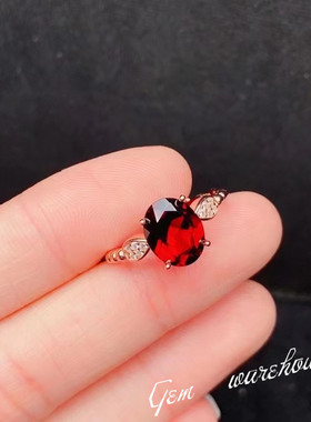 天然石榴石戒指女925轻奢