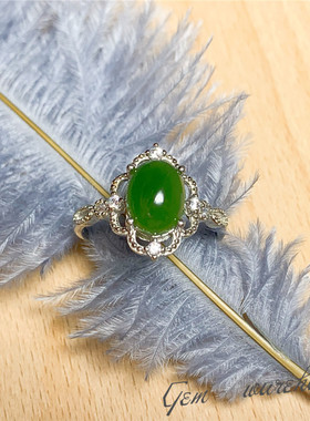 天然和田玉戒指碧玉银时尚女网红