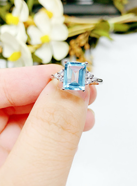 天然托帕石戒指女925银镀18K金镶嵌时尚个性简约百搭送女友礼物