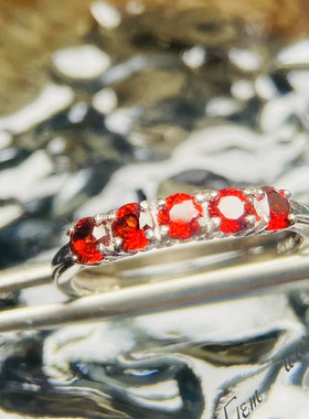 女S925纯银简约排戒石榴石戒指