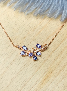 天然坦桑石吊坠925银镶女时尚日韩百搭轻奢锁骨链饰品送女友礼物