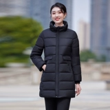 Черный пуховик, куртка, длинный комбинезон, средней длины, увеличенная толщина