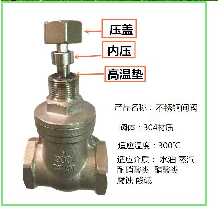 304不锈钢闸阀蒸汽耐高温螺纹阀门300度 4分 6分1寸 DN15 20 25 - 图1