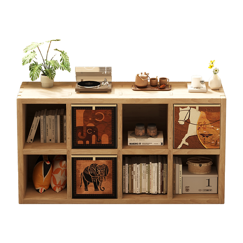 三梦书架落地置物架实木矮书柜幼儿园收纳组合格子柜客厅储物柜子 - 图3