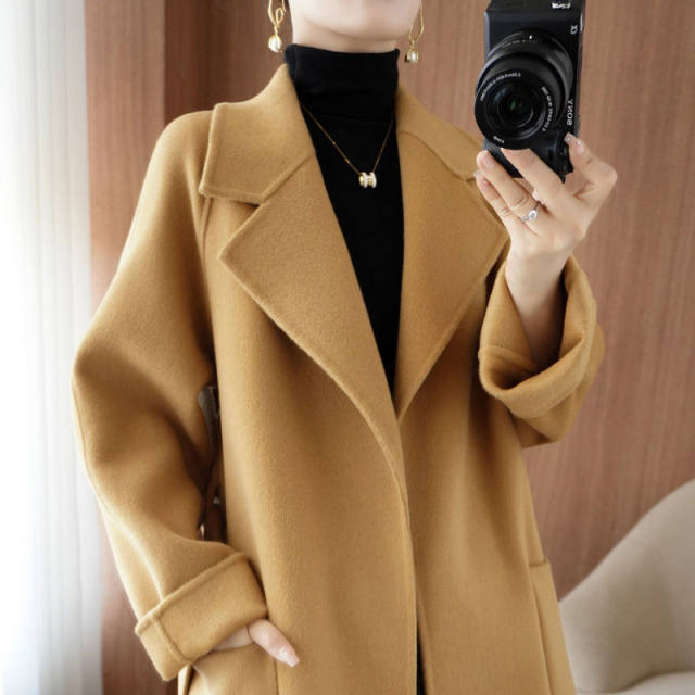 High-end double-sided wool coat for women, loose and slimming