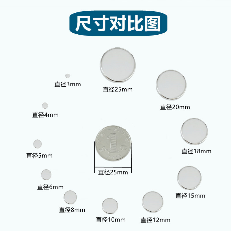 N52强磁小磁铁钕铁硼磁钢吸铁石广告圆形磁铁3/4/5/6/7/8/9/10mm - 图0